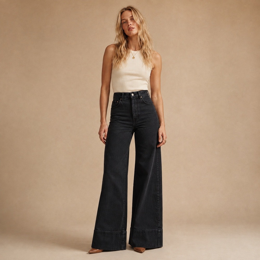 Reformation Collection Laura Vassar Juniper High Rise Wide Leg Jeans Black Sz 28